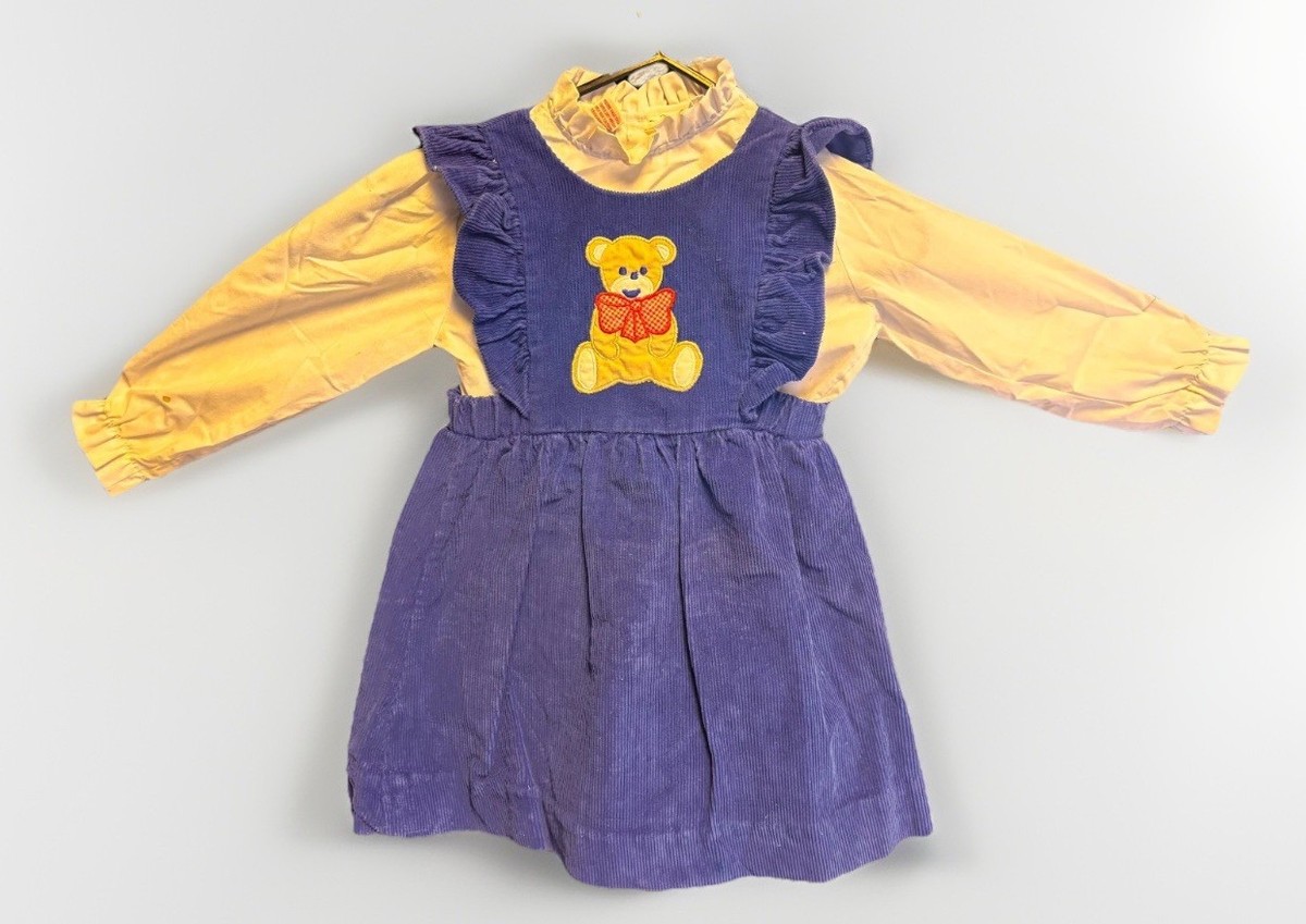 Small Fry Vintage Blue Girls Frock Dress Teddy Bear Sz 5