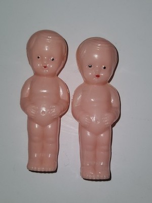 TWO Vintage Hard Plastic Celluloid Boy Toddler Dolls Made in Hong Kong 1950-60's