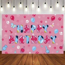 70x43in Blue Dog Birthday Party Backdrop, Photo Prop, Baby Shower, Wall Decor