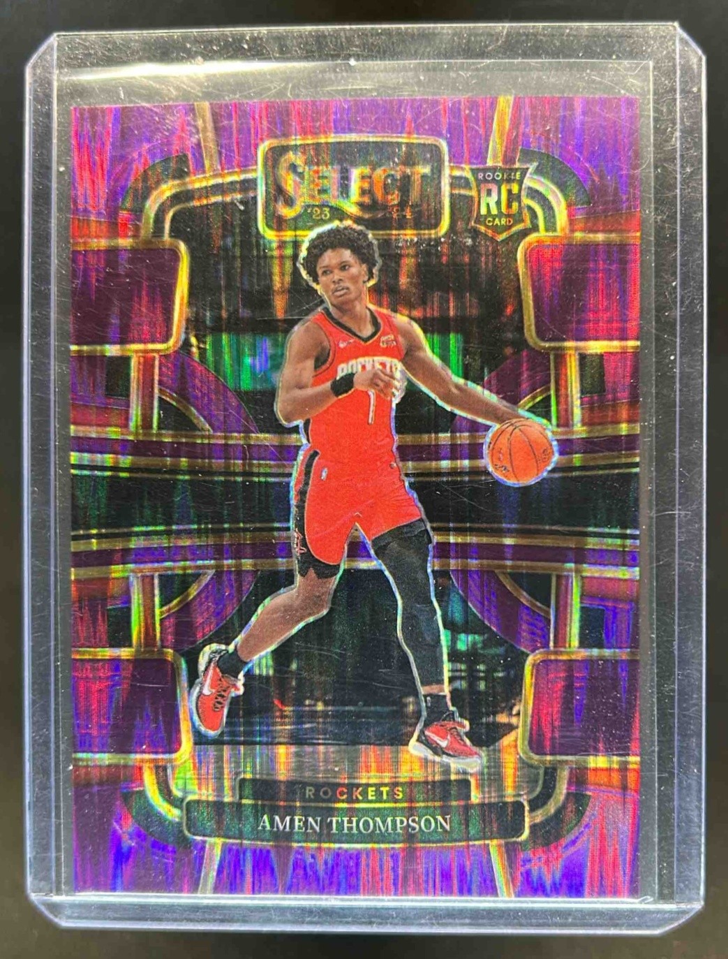 2023-24 Select Amen Thompson RC Purple Flash Prizm Concourse #/175 Rockets
