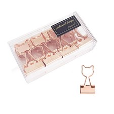 Cat Binder Clips,Rose Gold Cute Metal Binder Clips with Cat Shaped 3/4-Inch S...