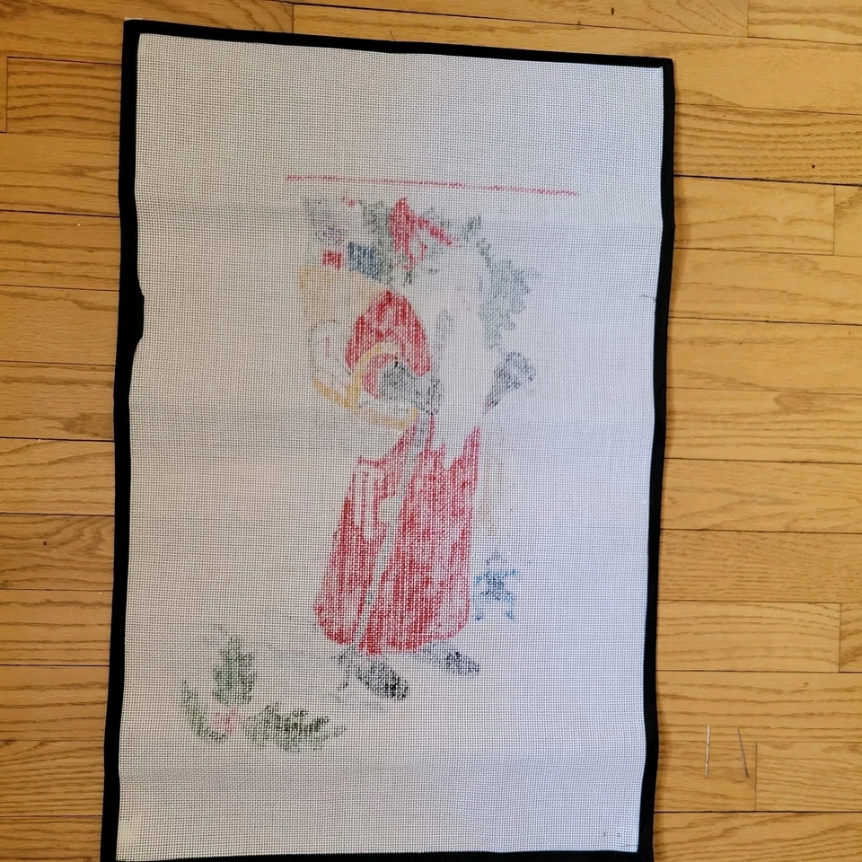 Vintage NCI Hand-Painted Needlepoint Christmas Stocking Canvas – Santa - Image 4 of 4