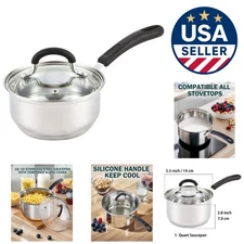 Lightweight 1 Quart Stainless Steel Sauce Pot with Stay Cool Handle & Glass Lid