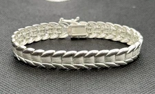 Designer FAS 925 Sterling Silver Polished Florentine Finish Fancy Link Bracelet