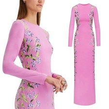Oscar de la Renta Lilac Embroidered Floral Threadwork Silk Column Gown - Size 10