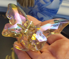 Crystal Butterfly Hair Clip Claw 4" Across 1.5" 3-Prong Interlocking Clip Claw