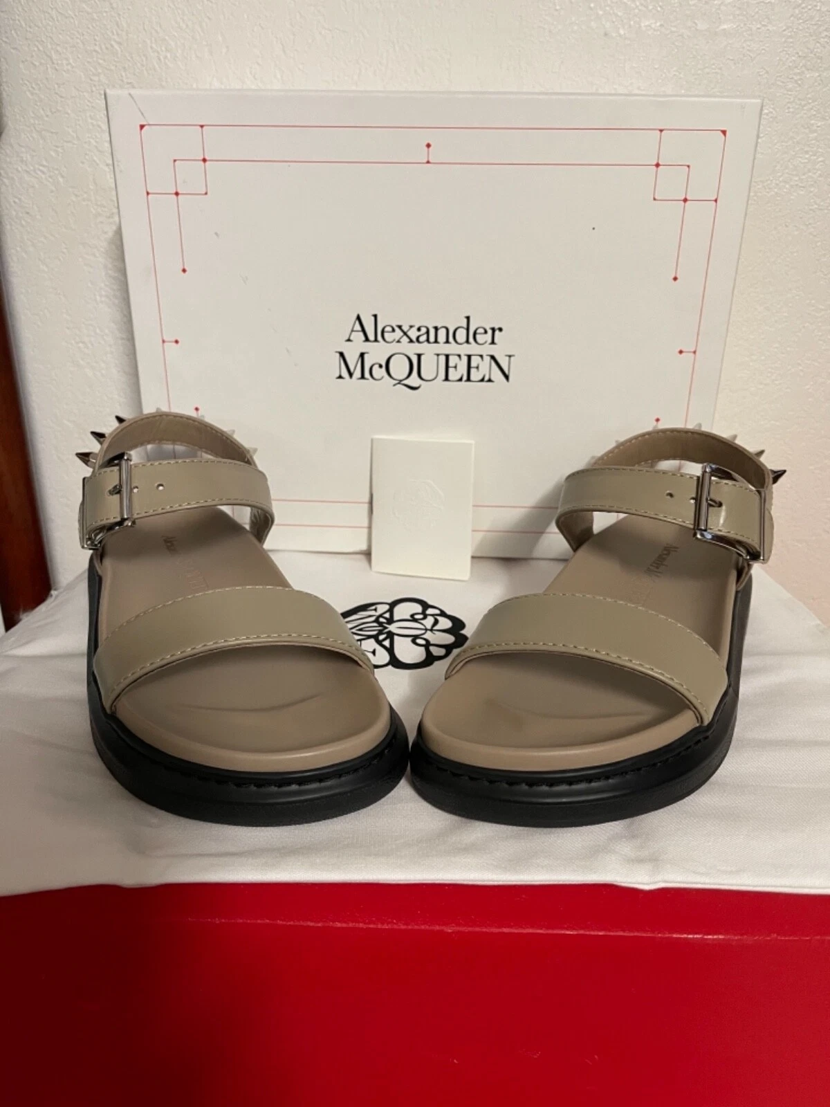 ALEXANDER McQUEEN Punk Stud Hybrid Sandal 7.5 37.5 Camel Silver $690