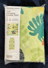 IKEA Twin Duvet Cover Pillowcase Green Jungle Monkey Elephant Birds Animals NEW