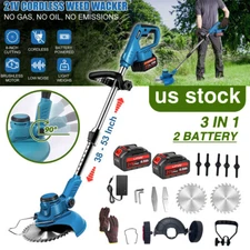 Electric Cordless Grass String Trimmer Lawn Edger Weed Wacker Cutter w/ 2Battery