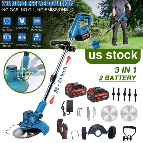Electric Cordless Grass String Trimmer Lawn Edger Weed Wacker Cutter + 2 Battery