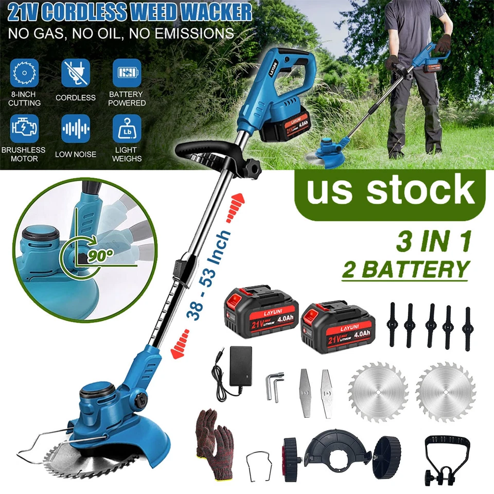 Cordless Electric Weed Lawn Edger Yard Grass String Trimmer Cutter 2 Battery - Image 2 of 4