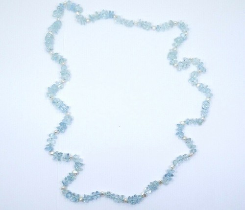 Collana filo 32" PERLA bianca acquamarina blu naturale originale vintage - Foto 4 di 5