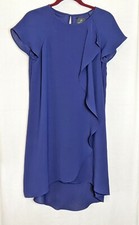 Adrianna Papell Womens Sz 6 Corkscrew Drape Blue Ruffled Crepe Hi-Lo Shift Dress