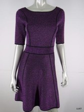 Catherine Malandrino Glitter Dress NEW Sz S Purple Knit Sparkly A-line 1/2 Slv