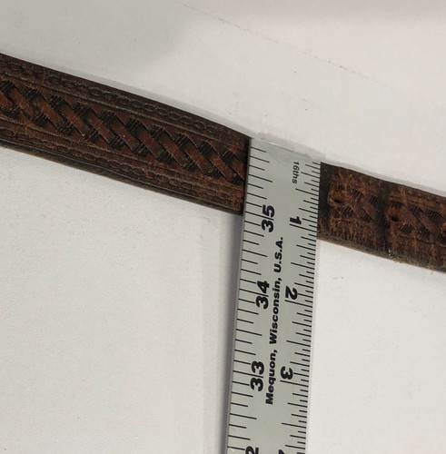 Brown Basketweave Leather Mens Fashion Belt XL 46" Length - Picture 9 of 9