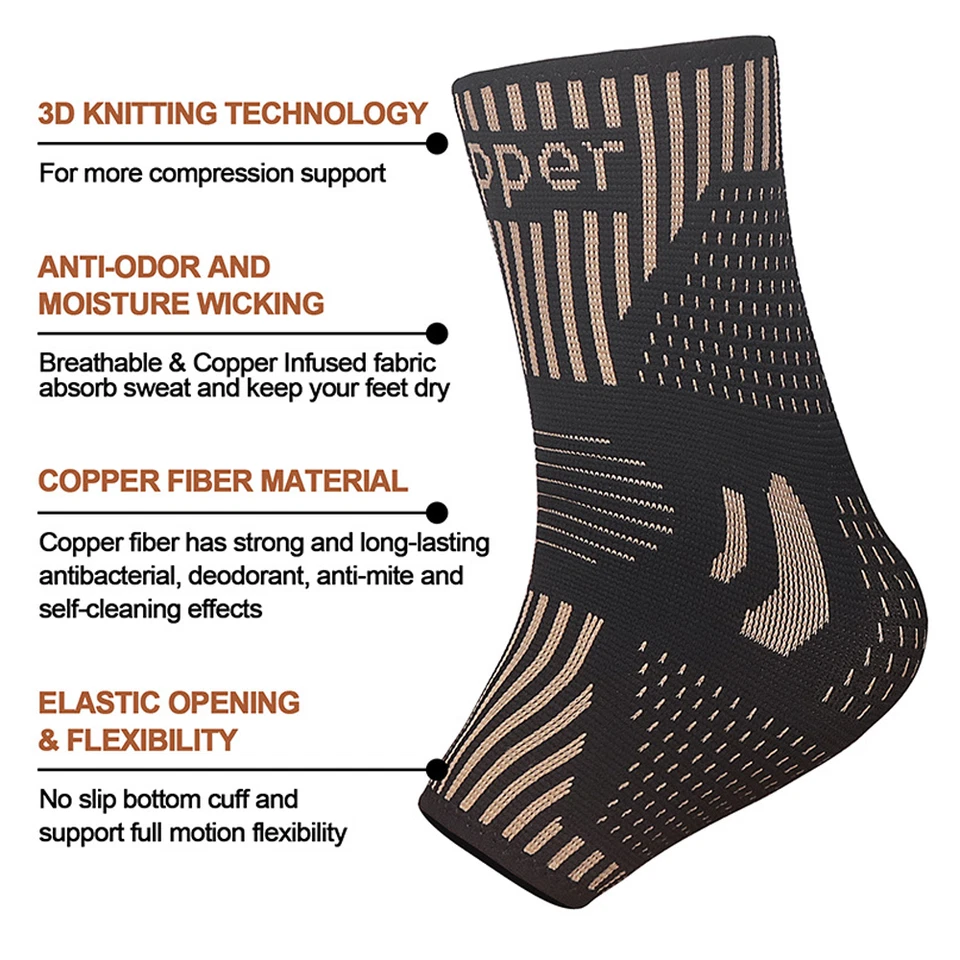 Copper Ankle Support Brace Stabilizer Compression Sleeve Socks Foot Pain Relief - Image 4 of 4