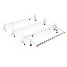 Van 3 bar Ladder Roof Rack Steel WHITE Racks w/ Adjustable Cargo Roller Bar