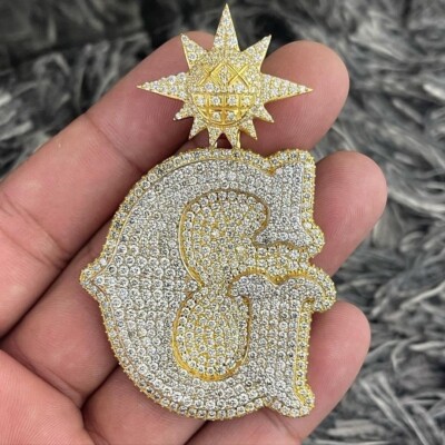 3Ct Round Cut Moissanite Men's Customize Letter Pendant 14K Yellow Gold Plated