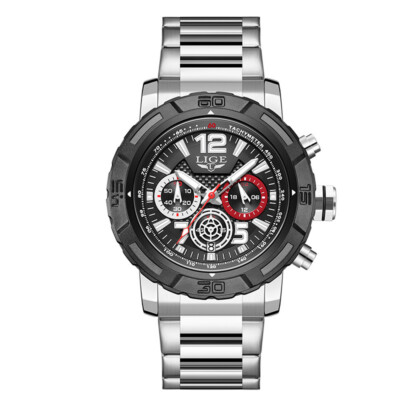 LIGE Men's Business Quartz Watches Stainless Steel Luminous Pointer Waterproof