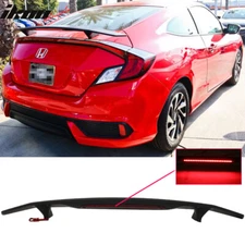Fits 16-20 Honda Civic Coupe Rear Trunk Spoiler Wing W/LED Light ABS Matte Black