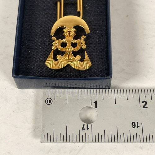 Tesoro Precolombino Bird-man Pectoral Gold Plated Vintage Bookmark Unused In Box - Picture 9 of 17