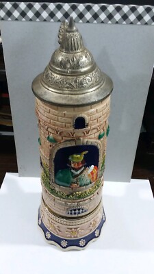 Vintage Gerzit Gerz Musical Beer Stein with Lid W Germany 12 inches, Works. E4