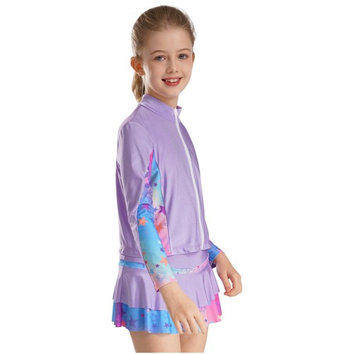 Kids Girl's Sport Suits Sparkly Sweatshirt With Skirt Dance Top And Skirts Swim - Picture 11 of 47