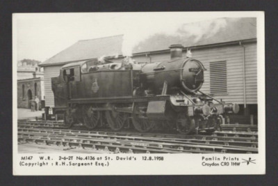 M147 W.R. 2-6-2T No. 4136 at St. David's - 12.8.1958 - Pamlin Prints Postcard