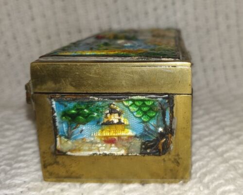Chinese Brass Stamp Box Enamel Trinkets Jewelry Pill Container Estate Find! - Picture 4 of 24