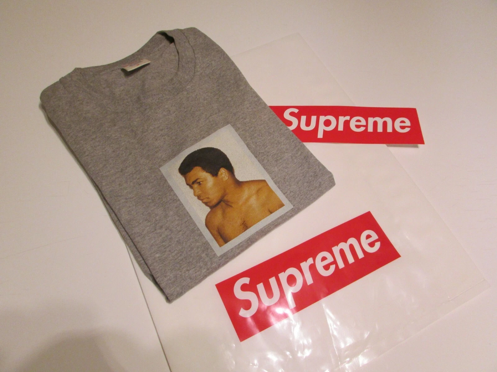 T SHIRT AUTHENTIQUE SUPREME X WARHOL MUHAMMAD ALI PORTRAIT BOITE LOGO SS16