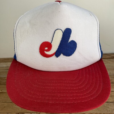 Vintage Montreal Expos MLB Mesh Snapback Hat Cap San Sun Brand (stains)