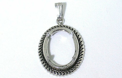 18x13 Low Profile Oval Cab Antiqued Silver Color Prong Glue In Pendant Mounting
