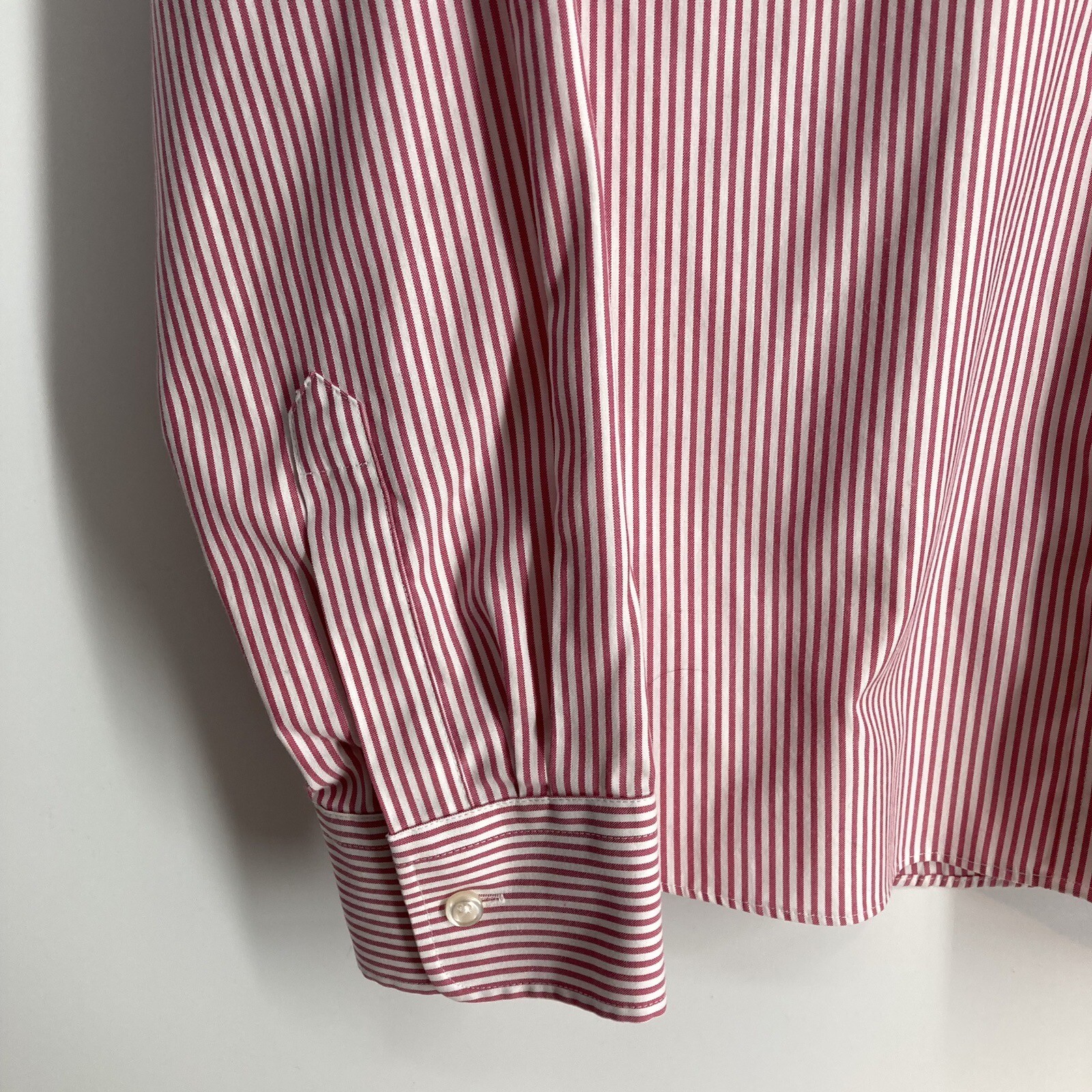 Lands End No Iron Pinpoint Oxford Shirt Womens 14 Red Stripe Long