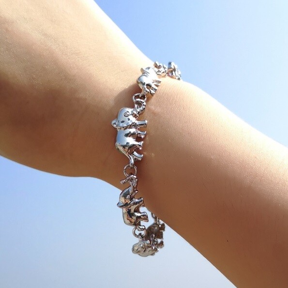Silver Charm Genuine 925 Sterling Silver Elephant Bracelet Charm With Pink Zircon