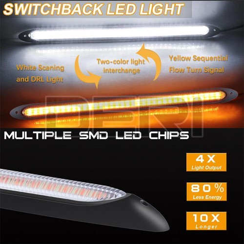 2x Car LED Strip Daytime Running Lights DRL White & Yellow Turn Signal Sequentia - Picture 20 of 33
