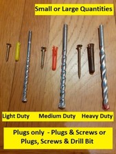 Wall Plugs For Brick Stone Concrete Masonry Plugs only or Plugs Screws & Drill