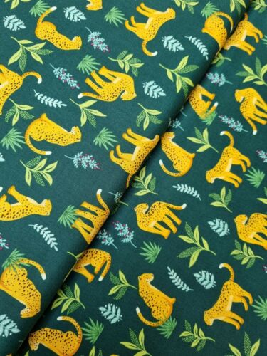 Cotton Fabric Quilting Material Jewel Tones - Cheeky Leopard Teal - Makower - Afbeelding 1 van 4