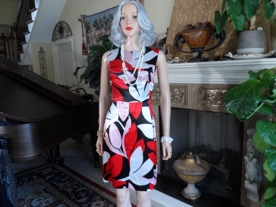 Marni Red/Black Multi Floral Print 100% Silk Charmeuse Sheath Dress Size XS - Image 4 of 4