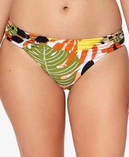 BAR III Women Multi Color Tropical Print Ruched Lined Full Coverage Bottom SZ XL