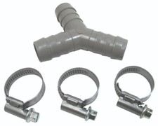 WASHING MACHINE DISHWASHER 17mm DRAIN HOSE  "Y" PIECE CONNECTOR SPLITTER & CLIPS