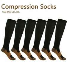  6 Pairs Copper Compression Socks 20-30mmHg Graduated Support Mens Womens S-XXL