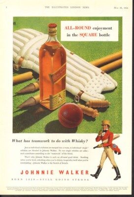 1954 JOHNNIE WALKER KING GEORGE WHISKY SCOTCH SPORT CRICKET ALCOHOL AD 18572