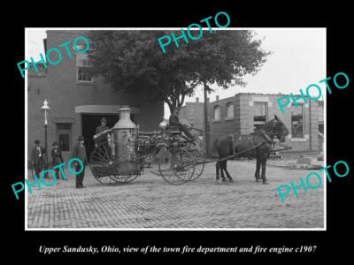 OLD 8x6 HISTORIC PHOTO OF UPPER SANDUSKY OHIO THE TOWN FIRE DEPARTMENT c1907