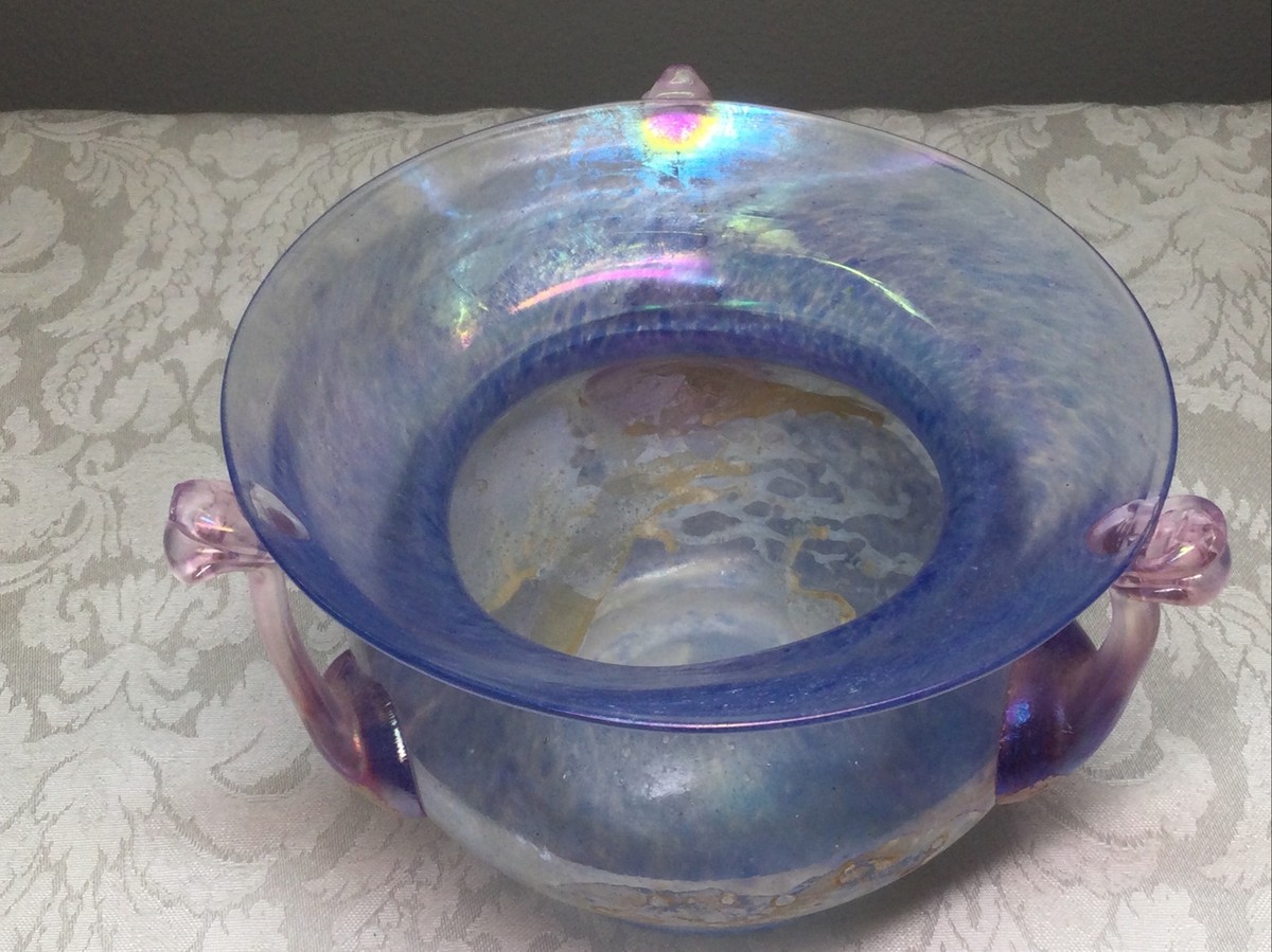 Vintage Murano Seguso Scavo Iridescent Tri Three Handled Art Glass