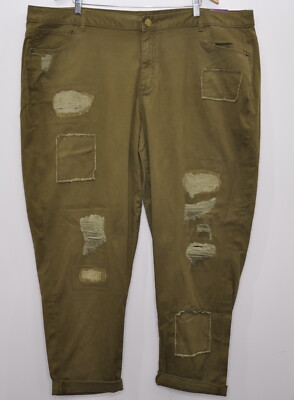 Lane Bryant Boyfriend Jeans Womens 28 Destructed Distressed Fatigue Green  New