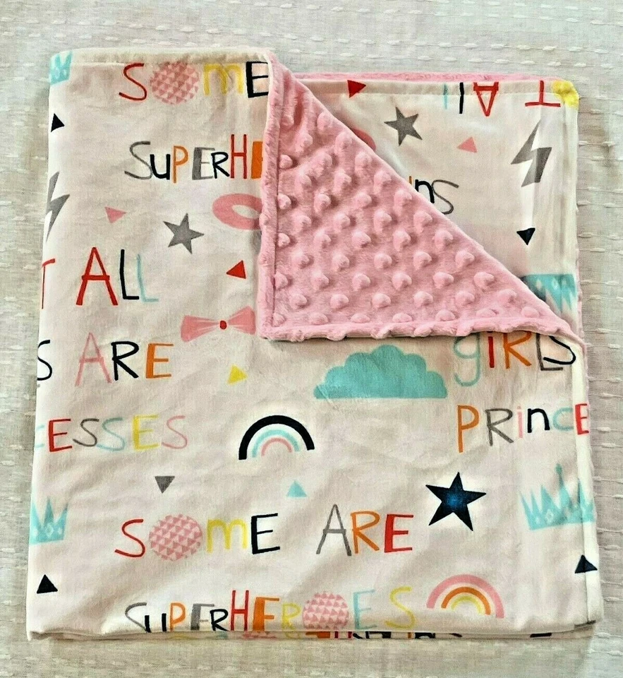 Manta Regalo Bebé Minky Rosa Superhéroe Princesa Niñas Arco Iris Ducha Regalo Foto 4 de 4
