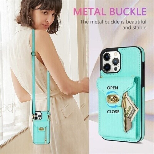 For iPhone 16 15 Pro Max 14 13 12 11 XR Crossbody Leather Wallet Card Bag Case - Picture 38 of 78