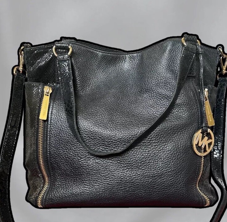 Michael Kors XL Black Leather & Python Shoulder B… - image 9