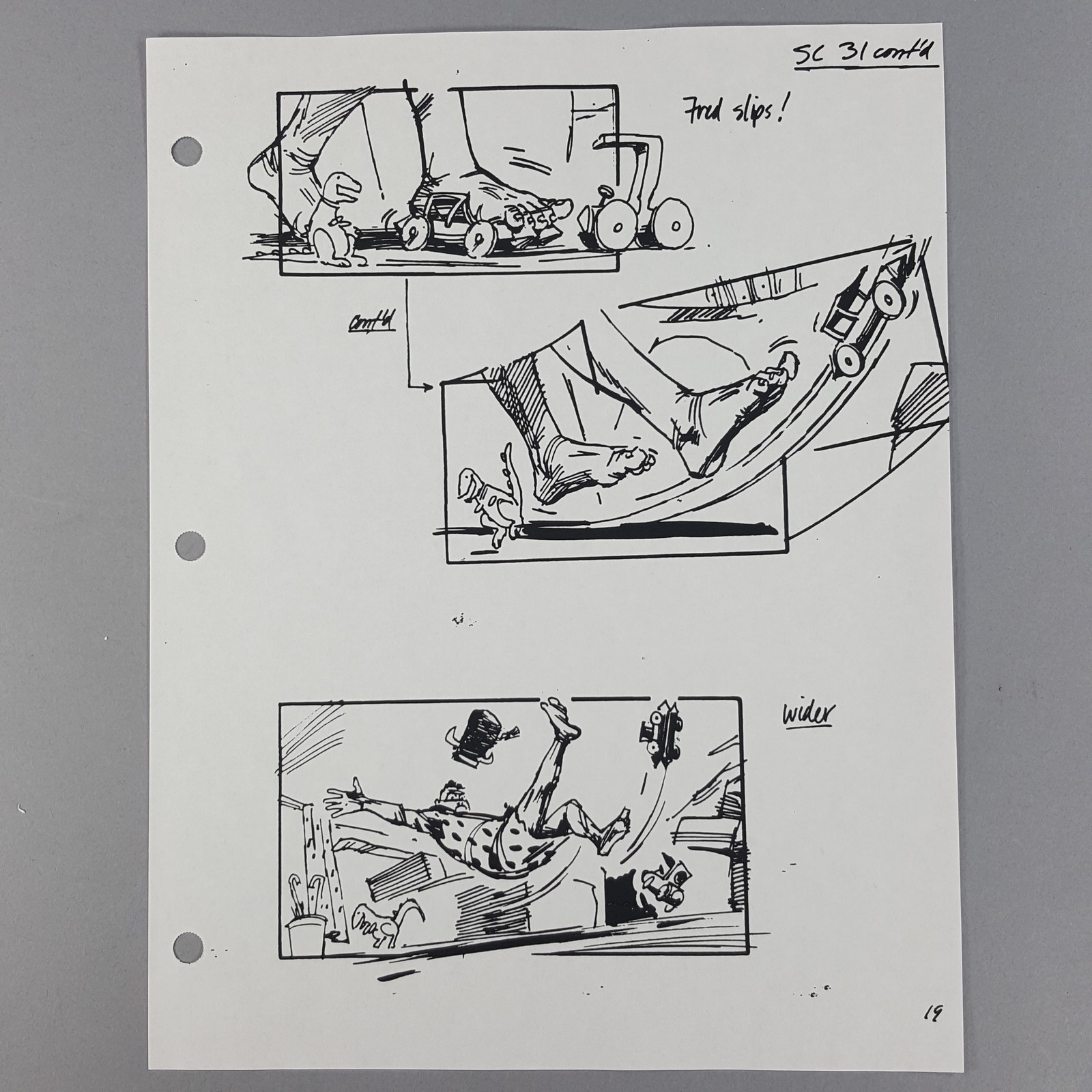 The Flintstones Storyboard Fred Slips on Toy Cars Goes Airborne Production Used