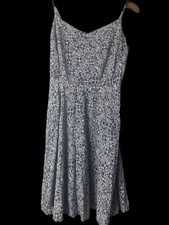 Boho Feminine Summer Blue and White Floral Spaghetti-Strap Mini Dress A line L